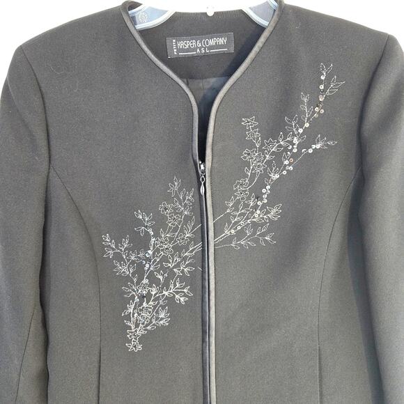 Kasper Women's Blazer Petite Medium Black Embroidered PM Misses Size 8P 10P - Picture 1 of 8